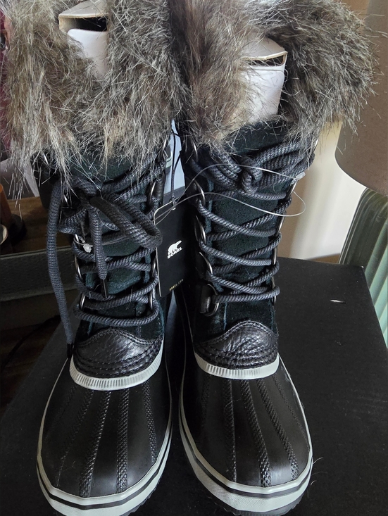 Sorel Shoes - Sorel Black and Gray Fur-Trim Winter Rain Boots